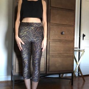 Super fun GANNI tiger print lame’ capri legging. Size 36/Small.